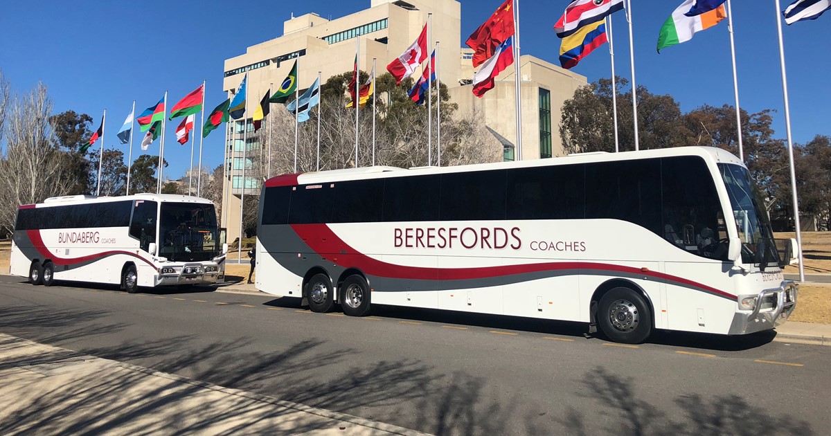 Two coach buses for long distance travel